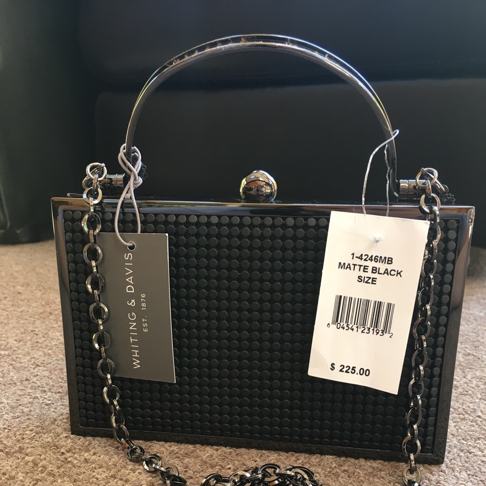 Whiting & Davis clutch black metal mesh NWT
